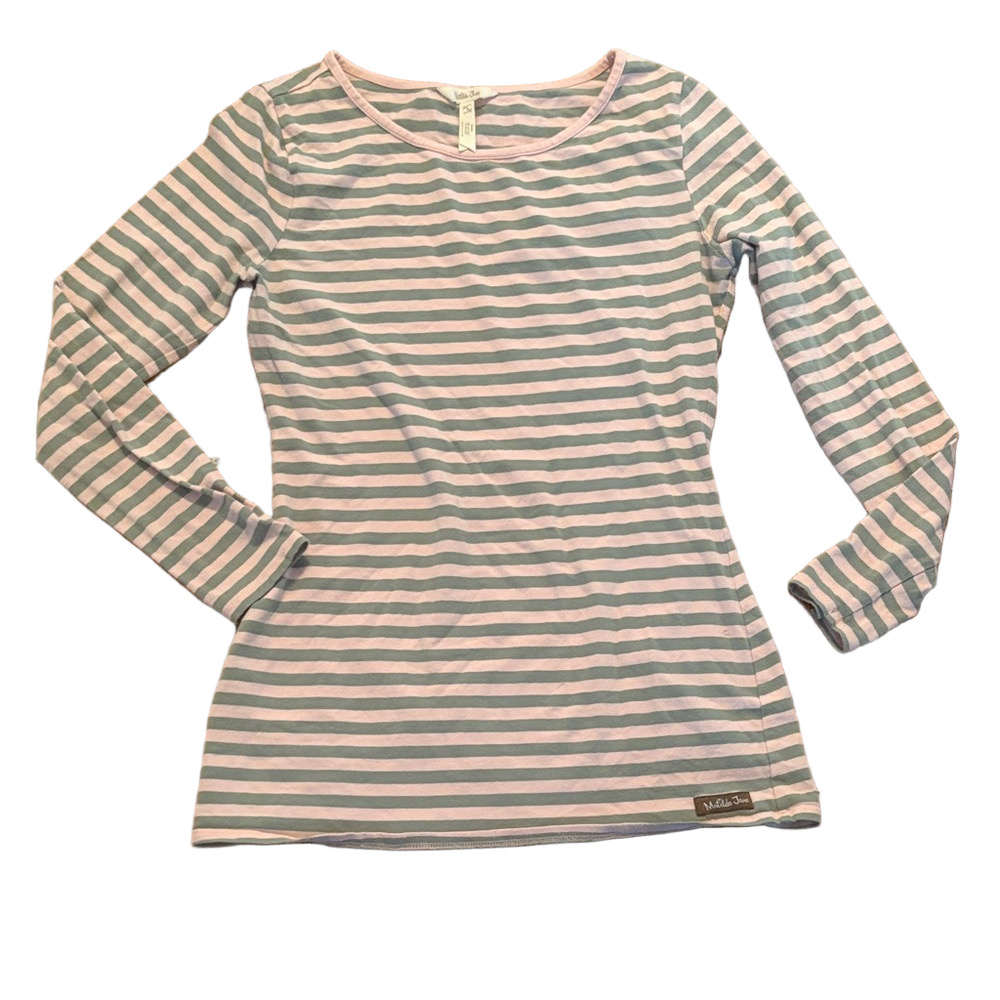 Matilda Jane Long Sleeve Cotton Spandex Top Green Pink Stripes S